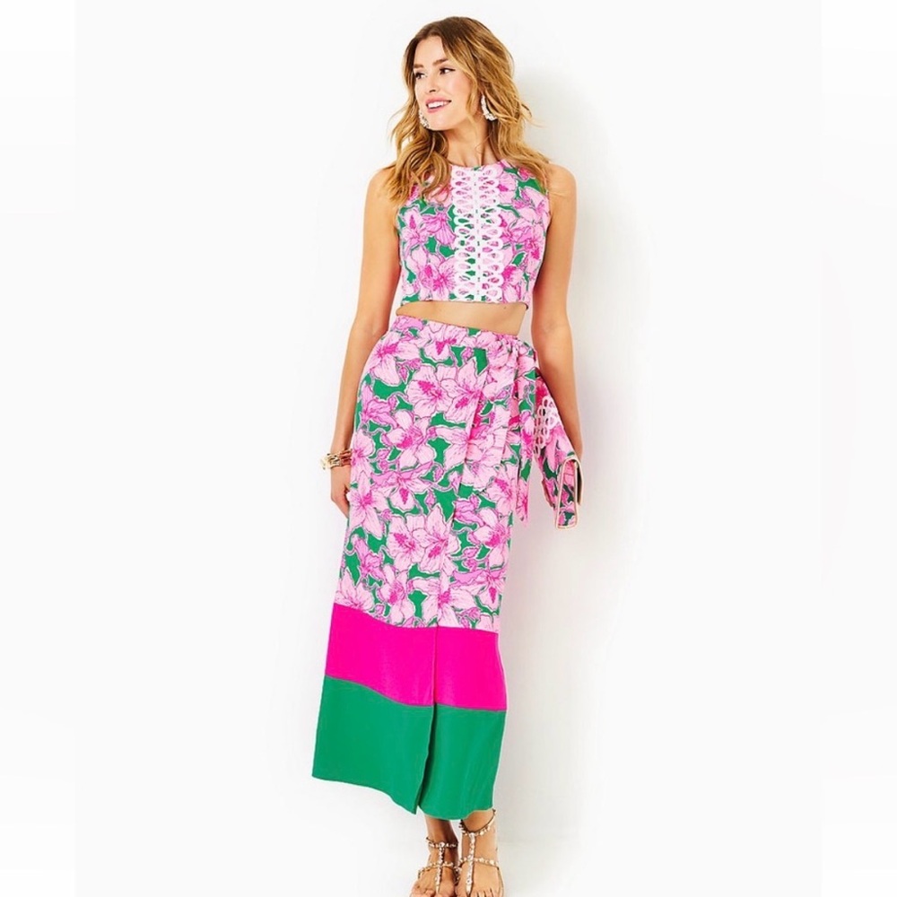 Lilly Pulitzer Leif Set Size 0 | Pink Floral Crop Top & Maxi Skirt Matching Set